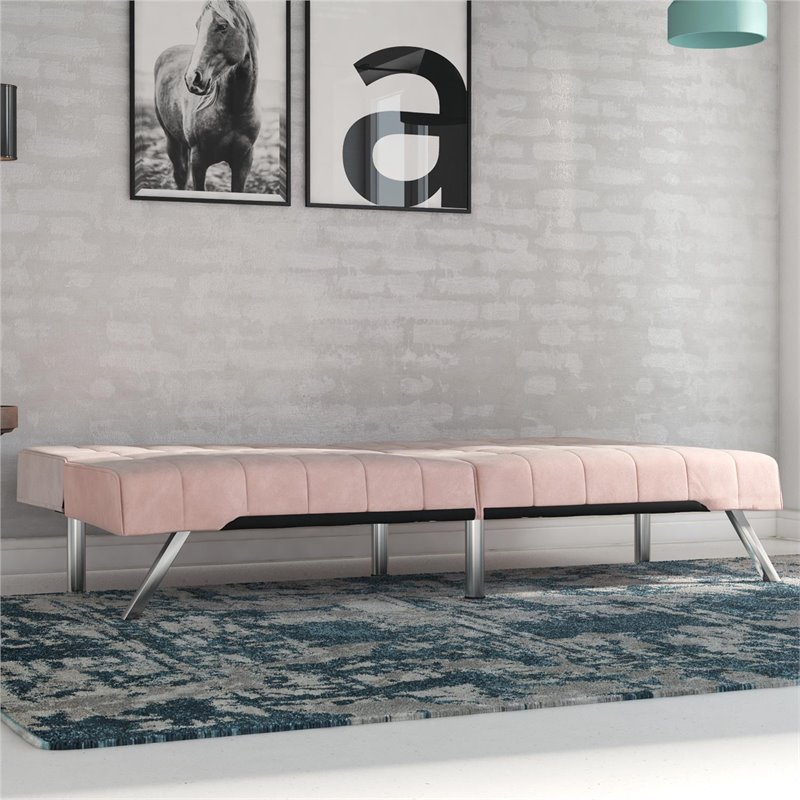DHP Emily Convertible Tufted Futon Sofa in Pink Velvet
