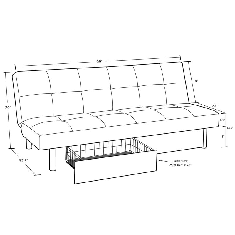 DHP Sola Storage Futon in Grey Microfiber