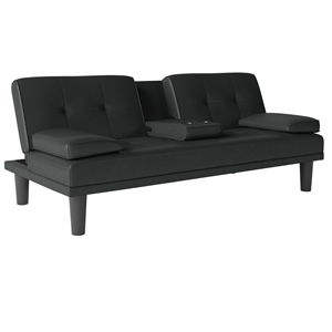 dhp marley sofa sleeper cupholder futon with 2 pillows in black