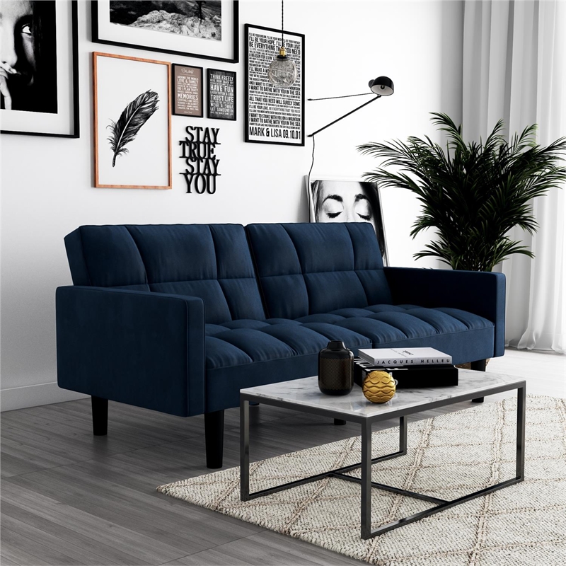 DHP Hayden Convertible Sofa Sleeper Futon in Blue Microfiber Cymax