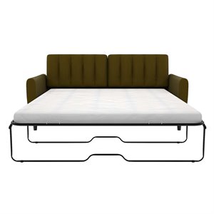 novogratz brittany queen sleeper sofa with memory foam mattress in green linen