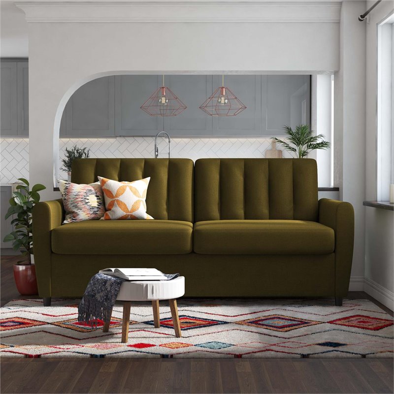 Novogratz Brittany Queen Sleeper Sofa With Memory Foam Mattress In Green Linen 2278929n Novogratz Brittany Queen Sleeper Sofa, Queen Sofa Bed With Memory Foam Mattress