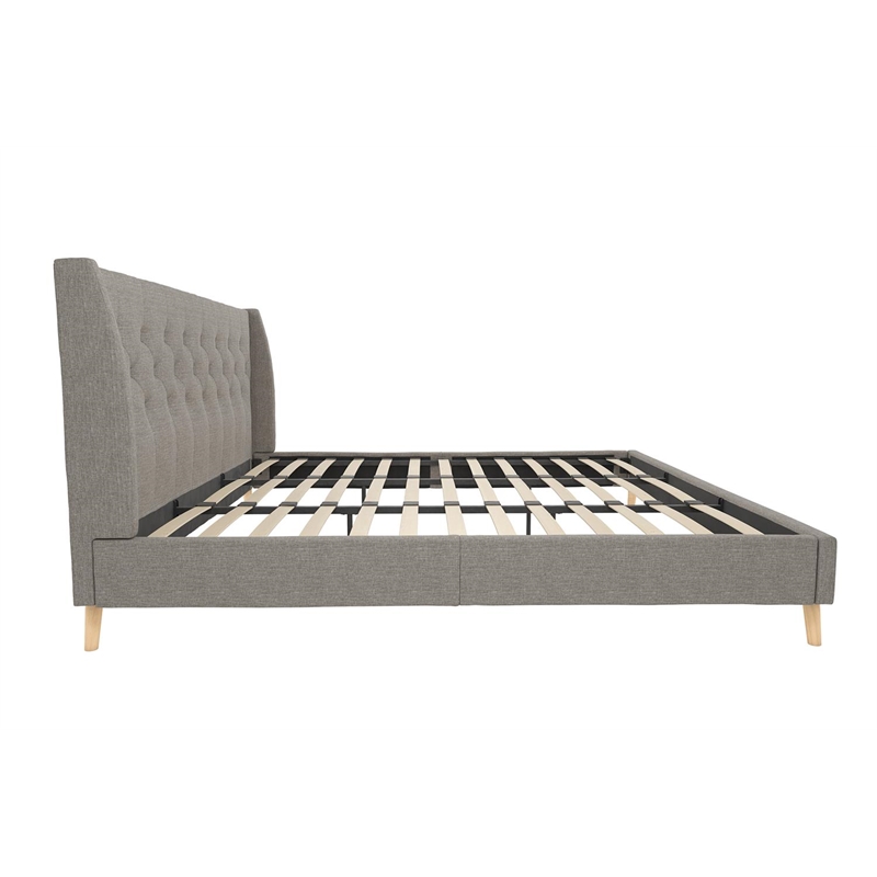 Novogratz Her Majesty King Bed in Grey Linen