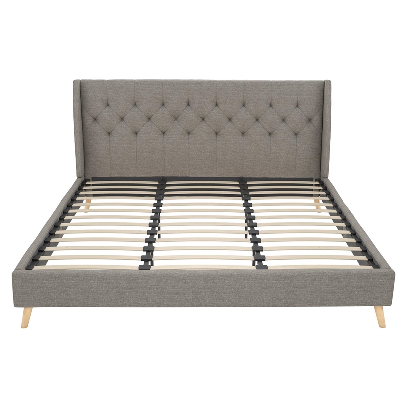 Novogratz Her Majesty King Bed in Grey Linen