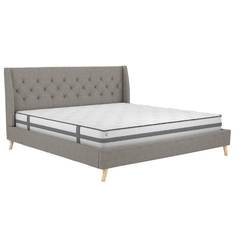 Novogratz Her Majesty King Bed in Grey Linen