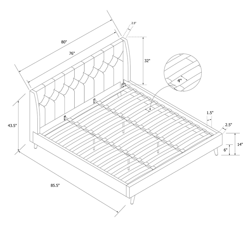 Novogratz Her Majesty King Bed in Grey Linen