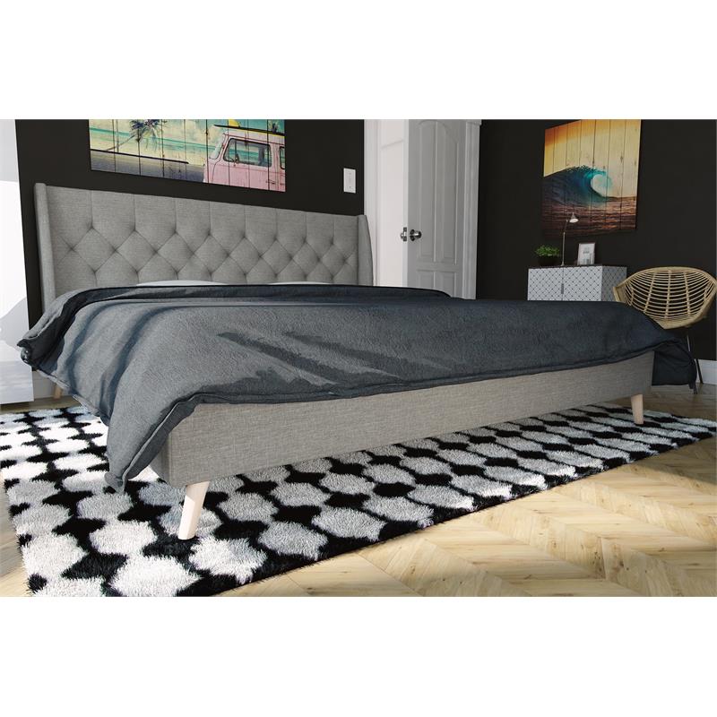 Novogratz Her Majesty King Bed in Grey Linen
