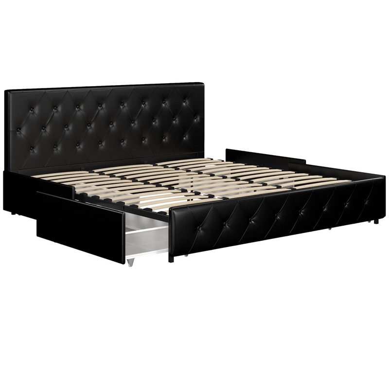 Dhp Dakota King Upholstered Bed With, Black Upholstered King Bed With Storage