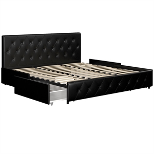 dhp dakota king upholstered bed with storage drawers in black faux leather
