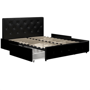 dhp dakota full upholstered bed with storage drawers in black faux leather