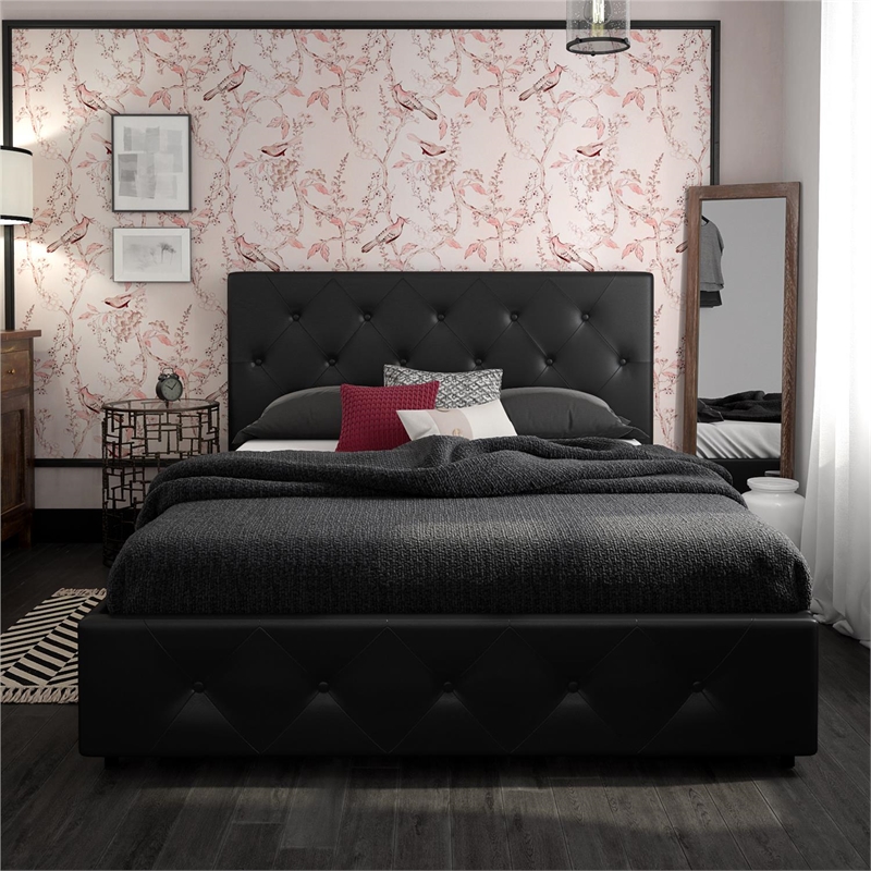 Dhp Dakota Full Upholstered Bed With Storage Drawers In Black Faux