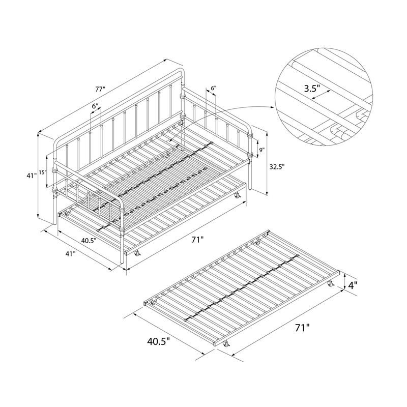 DHP Winston Metal Daybed/Trundle in Twin White