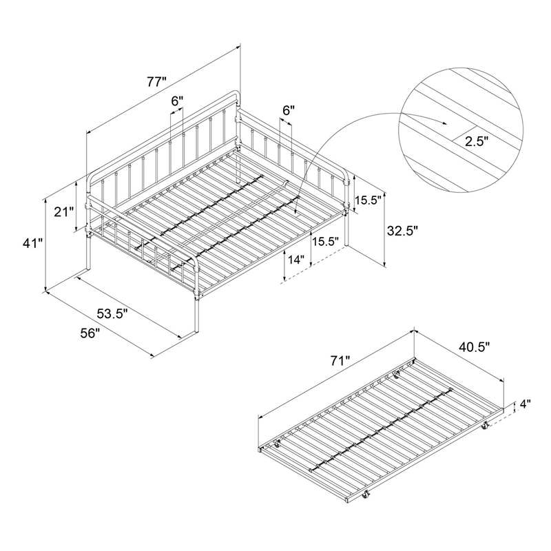 DHP Winston Metal Daybed and Trundle Full Size in Black