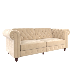 dhp furini sofa futon  in ivory velvet