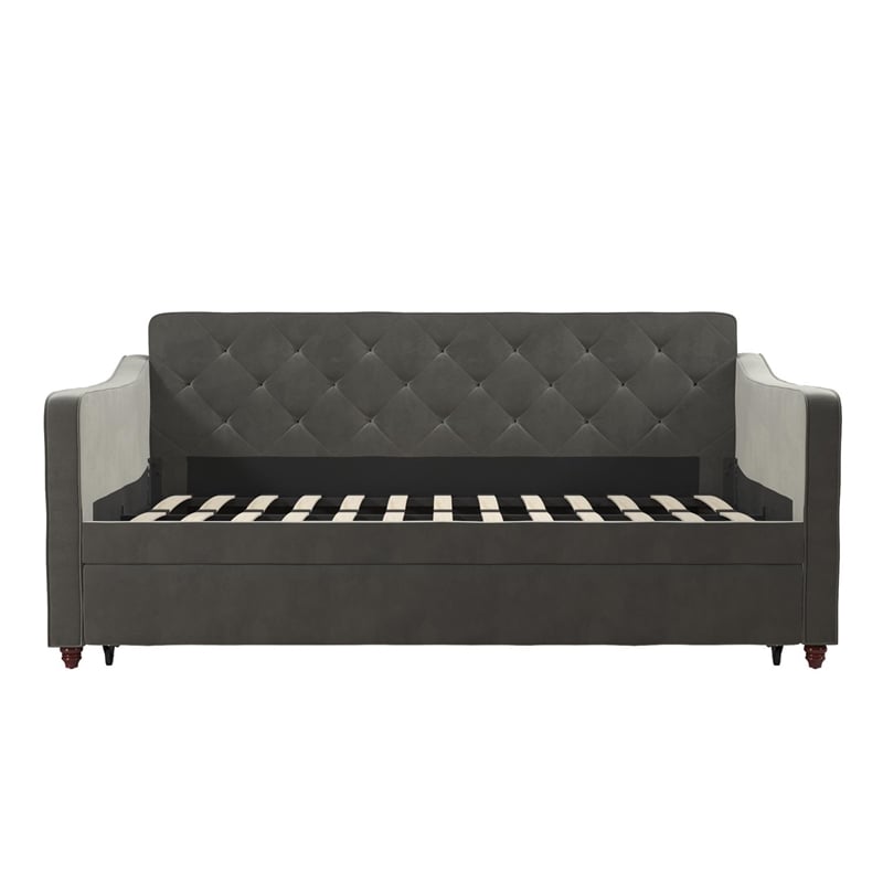 Novogratz Vintage Upholstered Twin Daybed and Twin Trundle Set in Grey