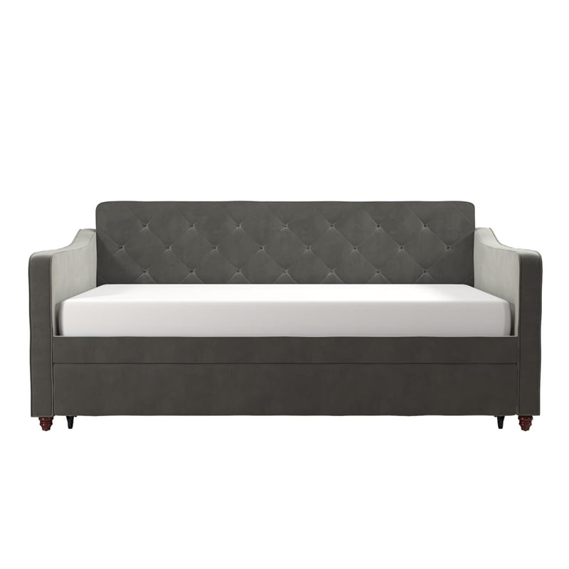 Novogratz Vintage Upholstered Twin Daybed and Twin Trundle Set in Grey