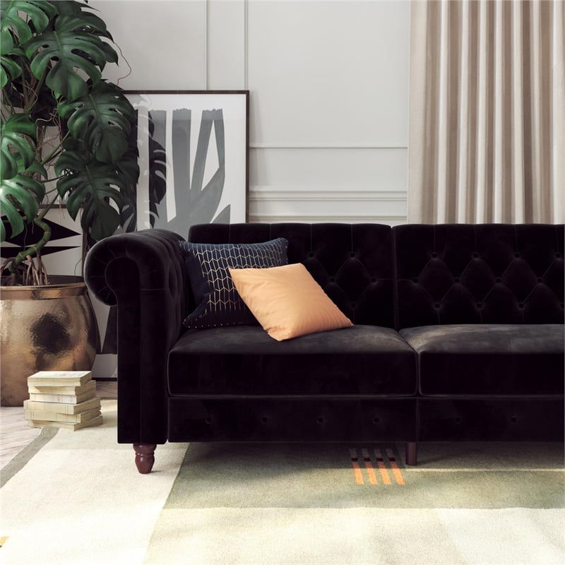 DHP Furini Sofa Futon in Black Velvet