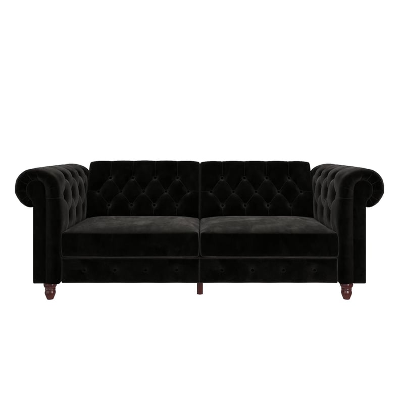 DHP Furini Sofa Futon in Black Velvet