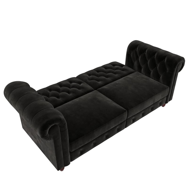 DHP Furini Sofa Futon in Black Velvet