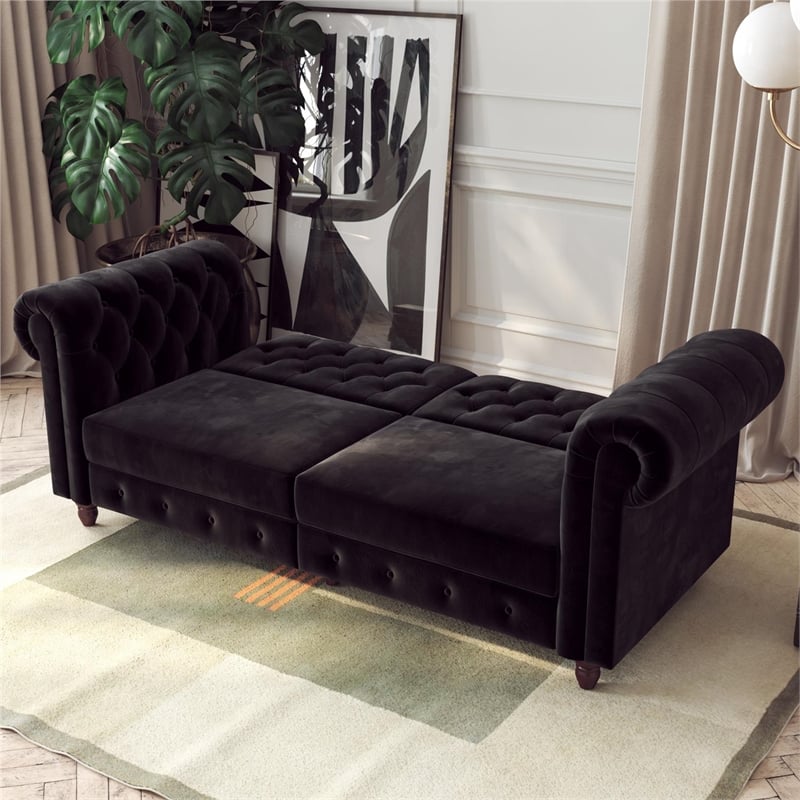 DHP Furini Sofa Futon in Black Velvet