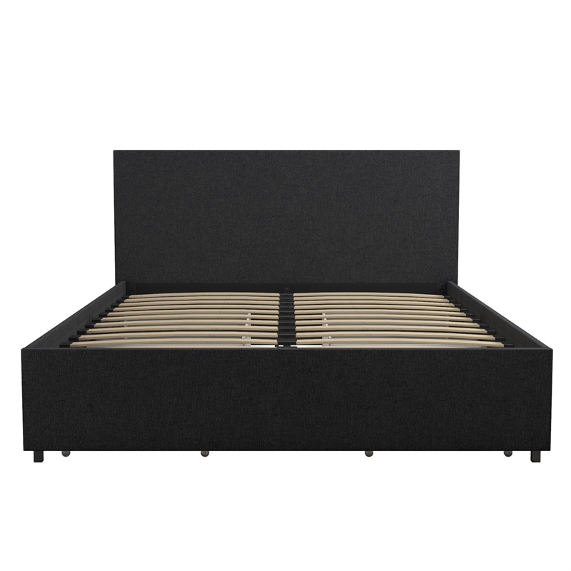 Novogratz Kelly Upholstered Full Bed with Storage in Dark Grey Linen
