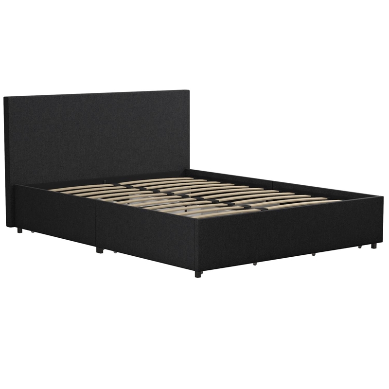 Novogratz Kelly Upholstered Full Bed with Storage in Dark Grey Linen