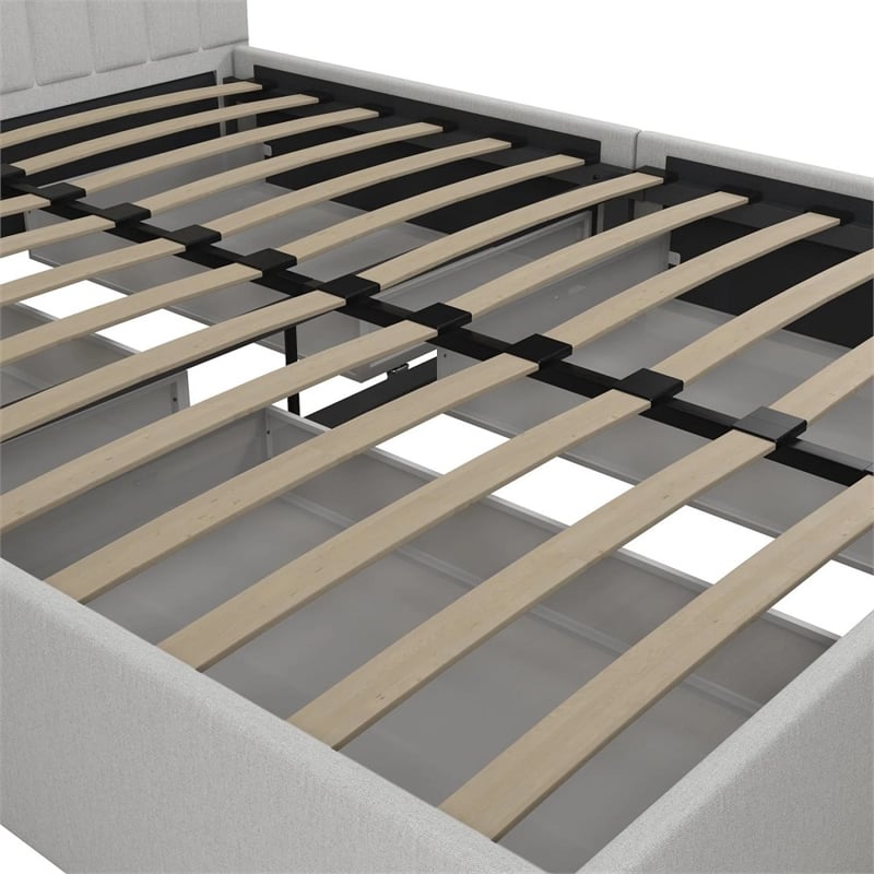 Novogratz Brittany Fabric Upholstered Queen Bed w/Storage Drawers in Light Gray
