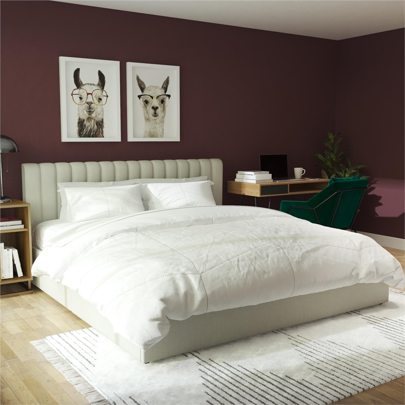 Novogratz Brittany Upholstered King Bed with Storage Drawers
