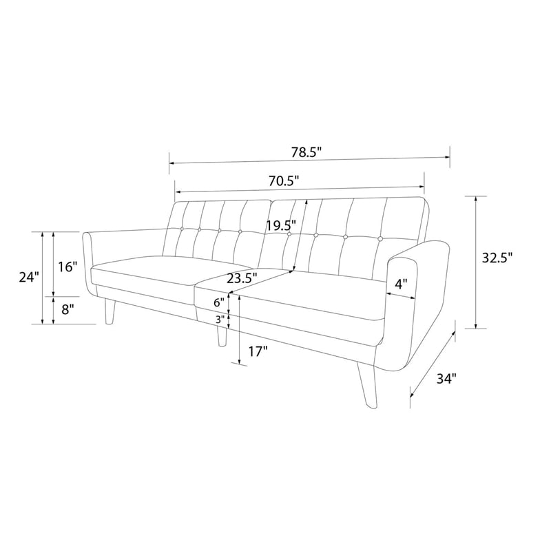 DHP Nia Modern Futon in Black Faux Leather