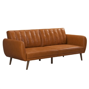 novogratz brittany futon in convertible sofa & couch in camel faux leather