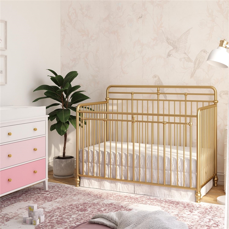 Little Seeds Monarch Hill Hawken 3 in 1 Convertible Metal Crib in Gold