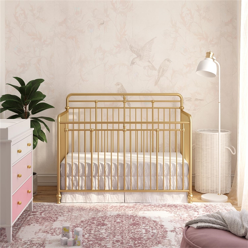 Little Seeds Monarch Hill Hawken 3 in 1 Convertible Metal Crib in Gold
