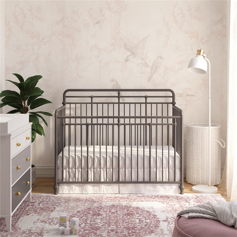 Gray metal crib best sale