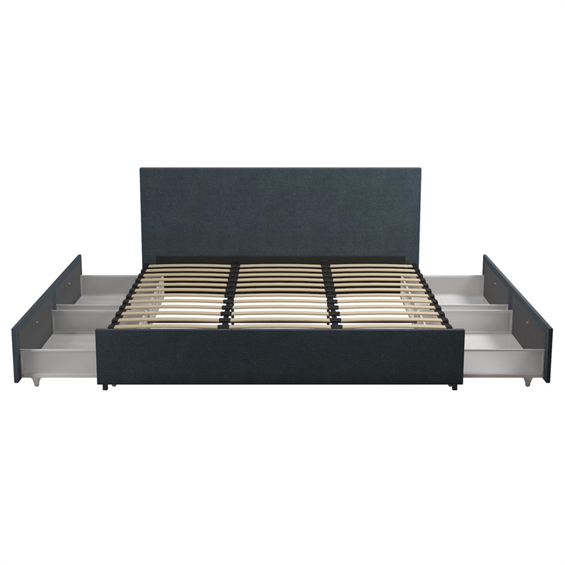Novogratz Kelly King Upholstered Bed with Storage in Navy Linen