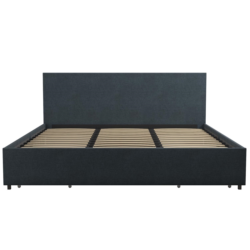 Novogratz Kelly King Upholstered Bed with Storage in Navy Linen
