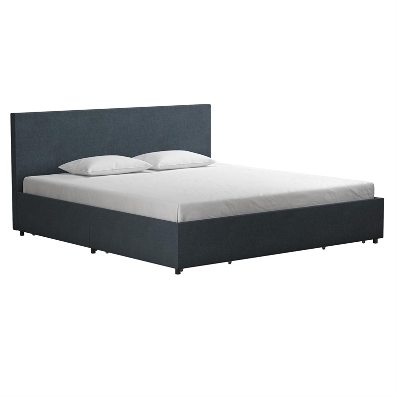 Novogratz Kelly King Upholstered Bed with Storage in Navy Linen