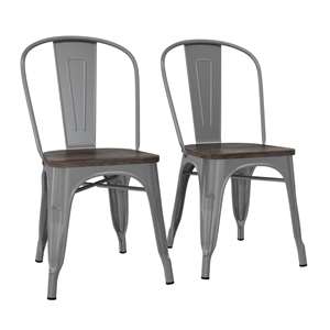 dhp fusion metal dining chair with wood seat in silver (set of 2)
