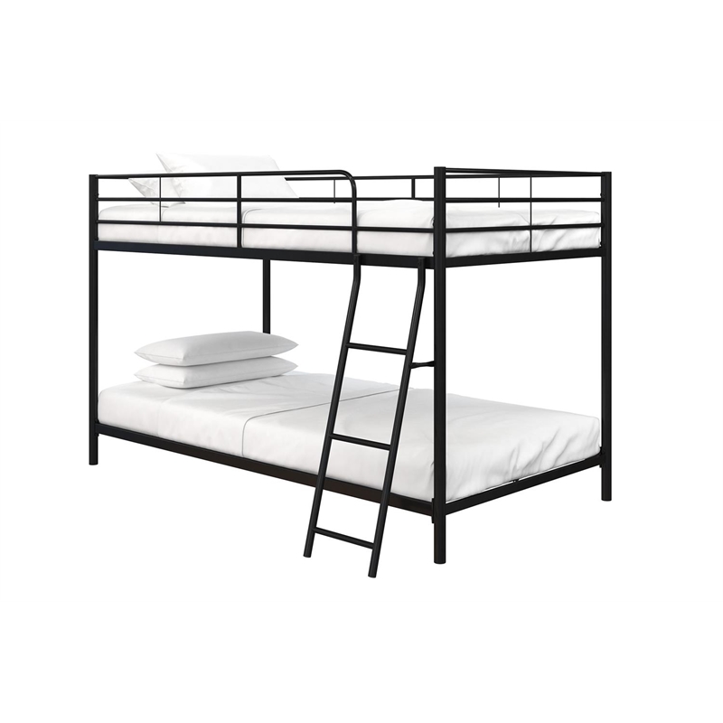 DHP Junior Modern Metal Twin over Twin Low Bunk Bed for Kids in Black