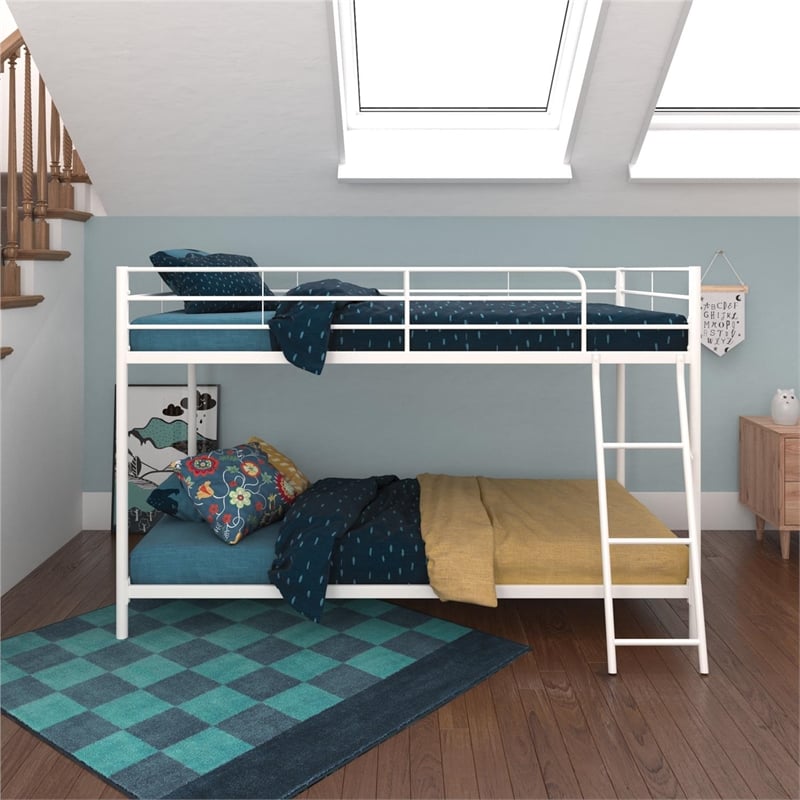 DHP Junior Twin over Twin Low Bunk Bed for Kids in White