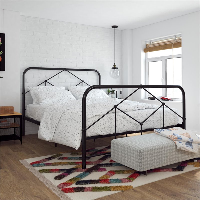 Novogratz Francis Farmhouse Metal Bed in Full Bed Frame in Black