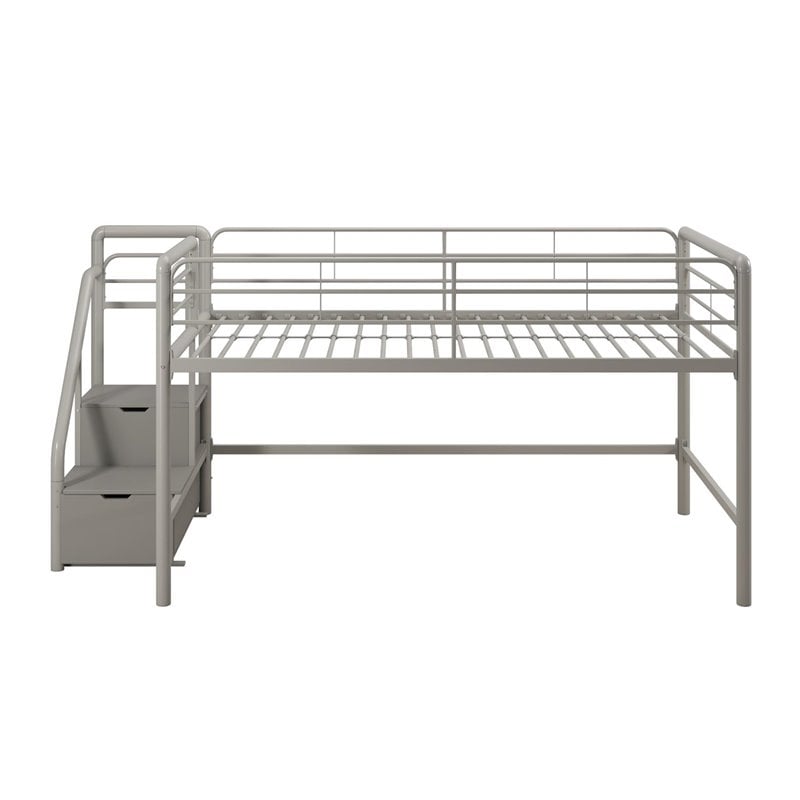 DHP Junior Metal Loft Bed with Storage Steps in Twin Size in Silver/Gray