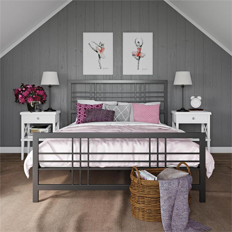 DHP Arcadia Metal Bed Queen Size Frame Adjustable Under Bed Storage in Black