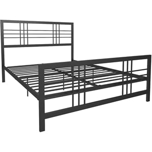 DHP Arcadia Metal Bed Queen Size Frame Adjustable Under Bed Storage in Black