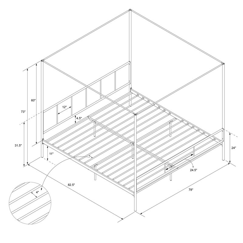 Novogratz Marion King Canopy Bed in Gunmetal Grey
