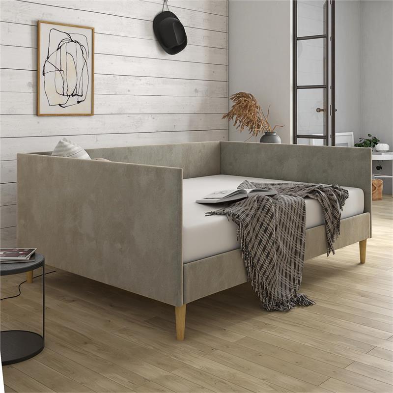 DHP Franklin Mid Century Upholstered Daybed Full Size in Gray Velvet Cymax Business