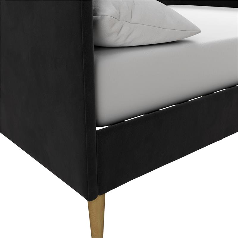 DHP Franklin Mid Century Upholstered Daybed Full Size in Black Velvet
