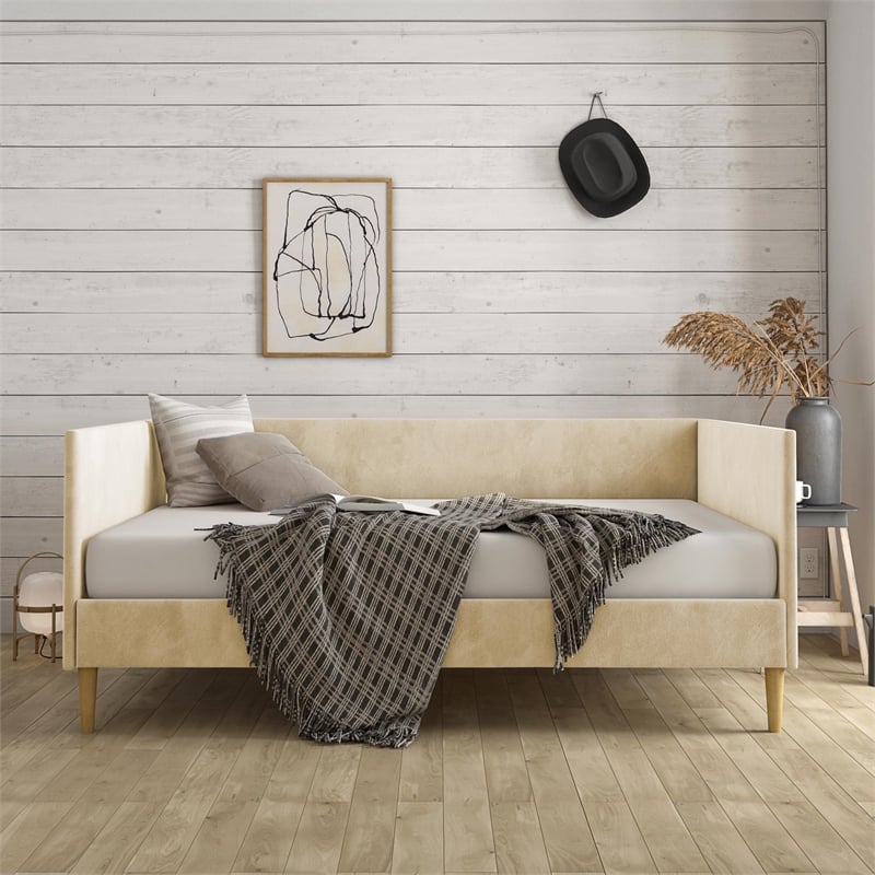 DHP Franklin Mid Century Upholstered Daybed Full Size in Tan Velvet