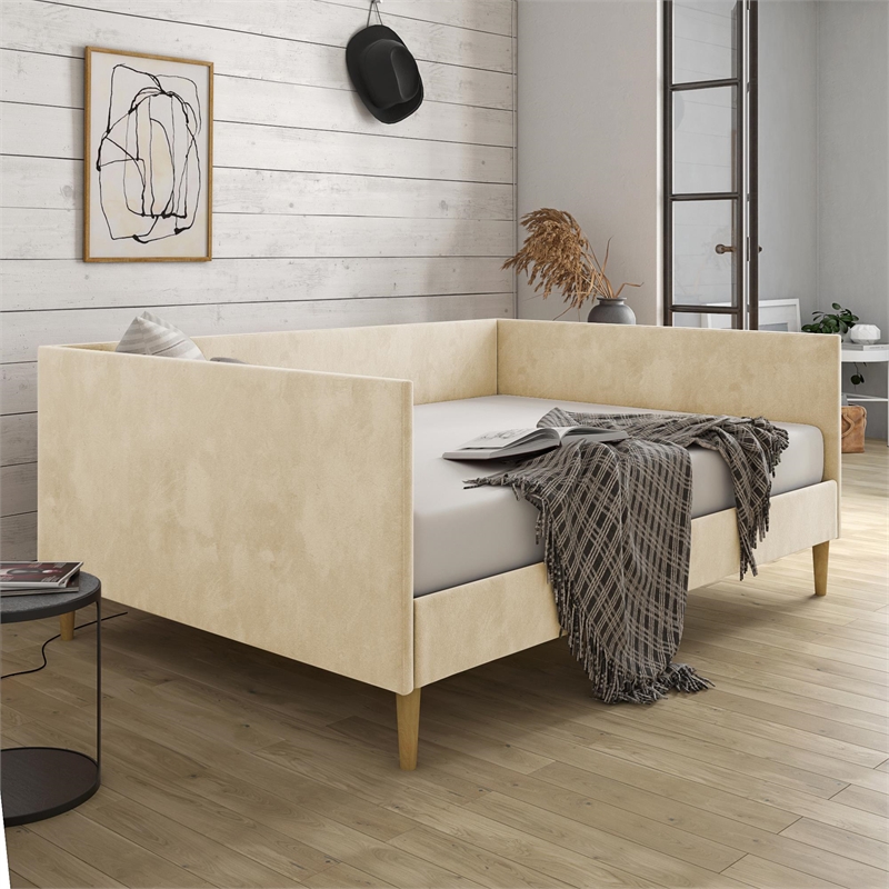 DHP Franklin Mid Century Upholstered Daybed Full Size in Tan Velvet
