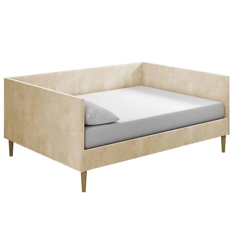 DHP Franklin Mid Century Upholstered Daybed Full Size in Tan Velvet