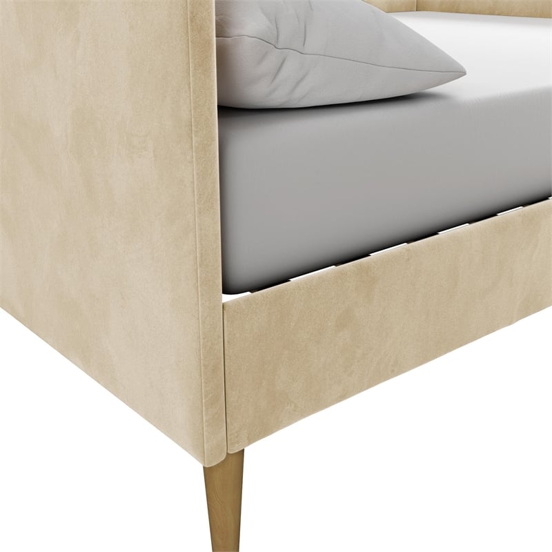 DHP Franklin Mid Century Upholstered Daybed Full Size in Tan Velvet